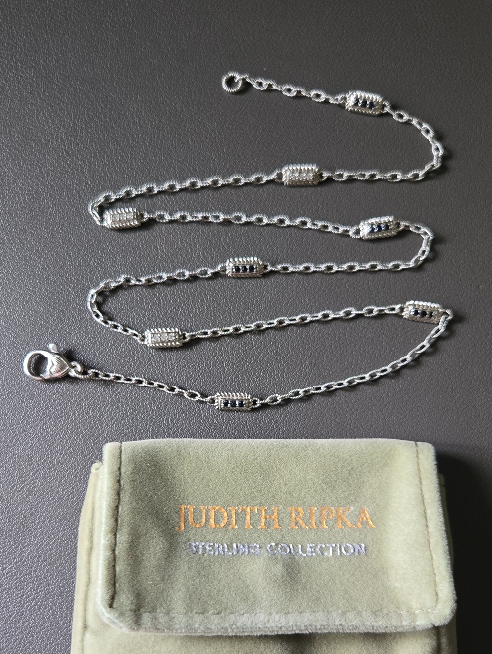 Judith Ripka Sterling Silver LONG Chain Necklace with Beaded Barrel Accents